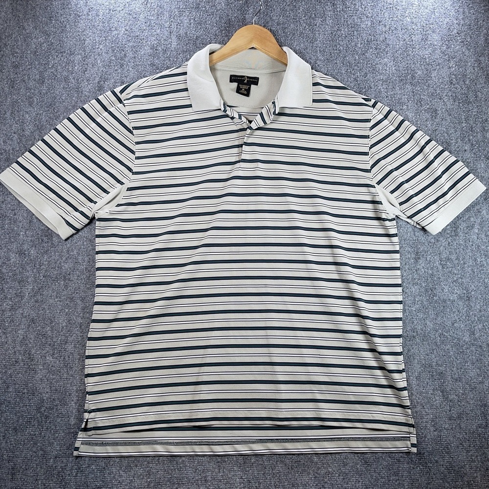 Bermuda Greens Golf Polo Mens XL Beige Stripe Performance Stretch #AC184